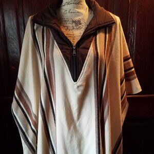 Steve Madden Striped Puffcho Puffer Poncho Tan Brown One Size